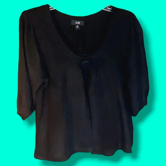 AGB | Women's Black Round-Neck Short Sleeve Cardigan w. Button | Size Medium | - Picture 2 of 5
